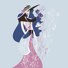 印花矢量圖 人物 女人 植物 樹葉 免費素材