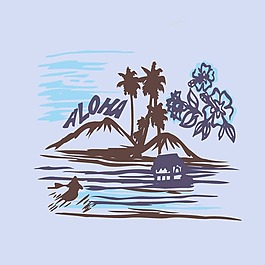 印花矢量圖 航海元素 船 植物 樹 免費(fèi)素材