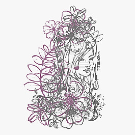 印花矢量圖 人物 女人 植物 花朵 免費(fèi)素材