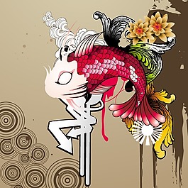印花矢量圖 動(dòng)物 魚(yú) 植物 花朵 免費(fèi)素材