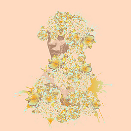 印花矢量圖 人物 女人 植物 花朵 免費素材