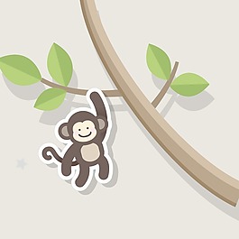 印花矢量圖 可愛卡通 卡通動(dòng)物 猴子 植物 免費(fèi)素材