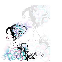 印花矢量圖 人物 女人 植物 花朵 免費(fèi)素材