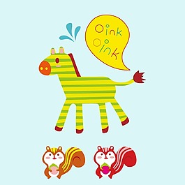 印花矢量圖 卡通 動(dòng)物 馬 松鼠 免費(fèi)素材