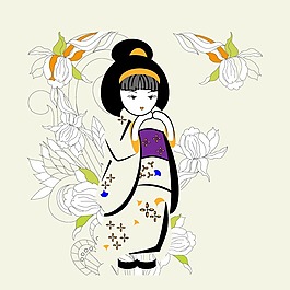 印花矢量圖 中國(guó)風(fēng) 人物 女孩 植物 免費(fèi)素材