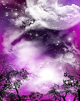 夢幻天空 樹林 樹木 影樓背景圖片
