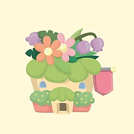 印花矢量圖 可愛(ài)卡通 建筑 樓房 植物 免費(fèi)素材