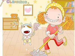 韓國可愛卷發(fā)女孩矢量圖03