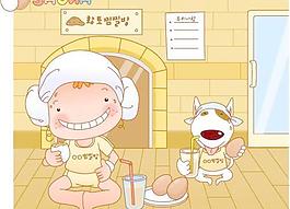 韓國可愛卷發(fā)女孩矢量圖01