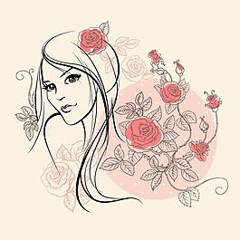 印花矢量圖 人物 女孩 植物 花朵 免費(fèi)素材