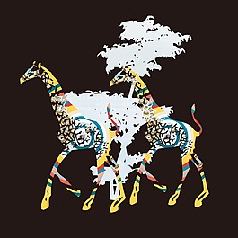 印花矢量圖 動(dòng)物 長(zhǎng)頸鹿 民族風(fēng) 非洲 免費(fèi)素材