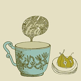 印花矢量圖 生活元素 茶杯 色彩 綠色 免費素材
