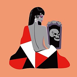 印花矢量圖 人物 女人 驚悚 骷髏 免費素材