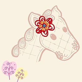 印花矢量圖 動物 馬 植物 花 免費素材