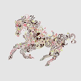 印花矢量图 填充花纹 植物花纹 动物 马 免费素材