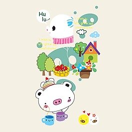 印花矢量圖 可愛卡通 卡通動物 豬 卡通靜物 免費素材