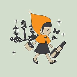 印花矢量圖 卡通人物 女孩 生活元素 口紅 免費(fèi)素材