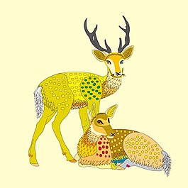 印花矢量圖 動物 鹿 填充圖案 植物 免費素材