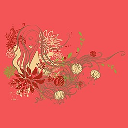 印花矢量圖 人物 女人 花紋 植物花紋 免費(fèi)素材