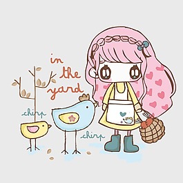 印花矢量圖 卡通 人物 女孩 動物 免費素材