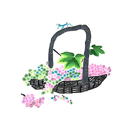 绣花 生活元素 篮子 葡萄 植物 免费素材