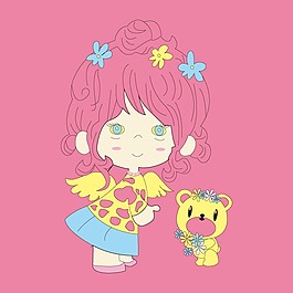 印花矢量圖 可愛卡通 卡通人物 女孩 動(dòng)物 免費(fèi)素材