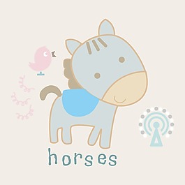 印花矢量圖 可愛(ài)卡通 卡通動(dòng)物 馬 鳥(niǎo) 免費(fèi)素材