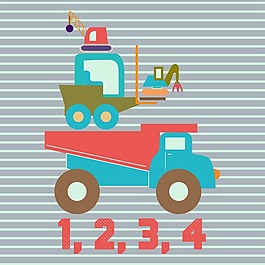 印花矢量圖 交通工具 卡車 背景 條紋 免費素材