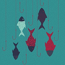 印花矢量圖 動物圖案 魚 魚鉤 免費素材