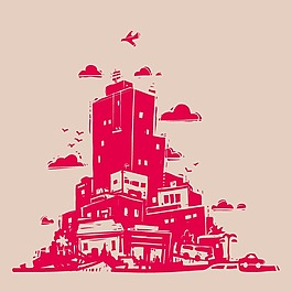 印花矢量圖 藝術(shù)效果 手繪 建筑 云朵 免費(fèi)素材