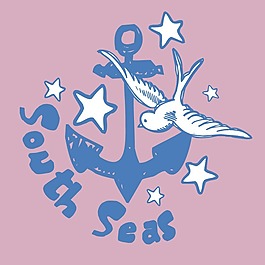 印花矢量圖 航海元素 錨 鳥 星形 免費素材