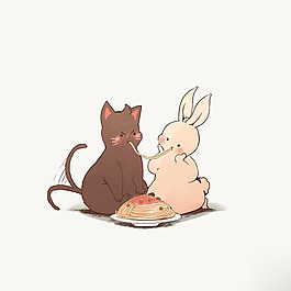 位圖 可愛卡通 卡通動物 兔子 貓 免費素材