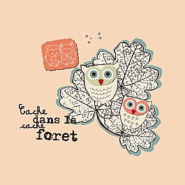 印花矢量圖 可愛卡通卡通動(dòng)物 貓頭鷹 文字 英文 免費(fèi)素材