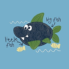 印花矢量圖 可愛(ài)卡通 魚(yú) 文字 英文 免費(fèi)素材