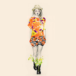 位图 插画 人物插画 时尚插画 服装效果图 免费素材