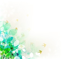 矢量古董背景花與鳥群