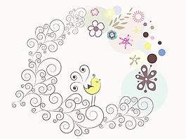 一个与花和鸟背景摘要说明