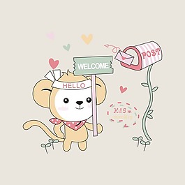 印花矢量圖 可愛卡通 卡通動物 猴子 生活元素 免費素材