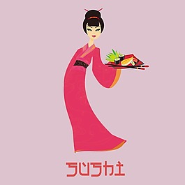 印花矢量图 人物 女人 和服 文字 免费素材