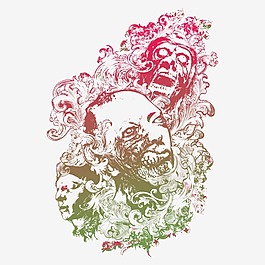 印花矢量圖 人物 怪物 花紋 植物 免費(fèi)素材
