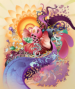 位图 插画 时尚插画 花纹 传统花纹 免费素材