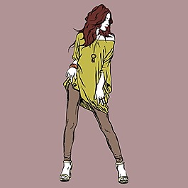 印花矢量圖 T恤圖案 人物 女人 色彩 免費素材