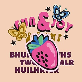 印花矢量圖 生活元素 草莓 動物 昆蟲 免費素材