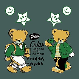 印花矢量圖 可愛卡通 卡通動(dòng)物 熊 幾何 免費(fèi)素材