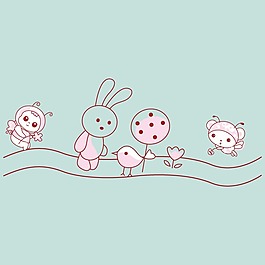 印花矢量圖 可愛(ài)卡通 卡通動(dòng)物 兔子 鳥(niǎo) 免費(fèi)素材