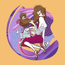 印花矢量圖 T恤圖案 印燙結合 人物 女孩 免費素材
