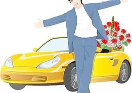 韓國(guó)情人節(jié)香車(chē)帥哥矢量圖