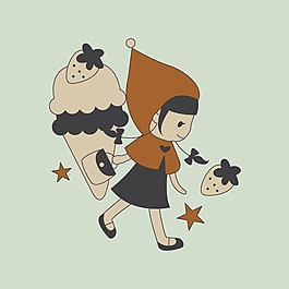 印花矢量圖 可愛(ài)卡通 卡通人物 女孩 冰淇淋 免費(fèi)素材