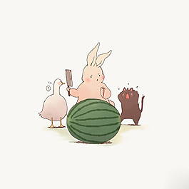 位圖 可愛卡通 卡通動物 兔子 鴨子 免費素材