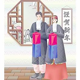 2007最新韓國謹(jǐn)賀新年韓服夫妻AI矢量圖